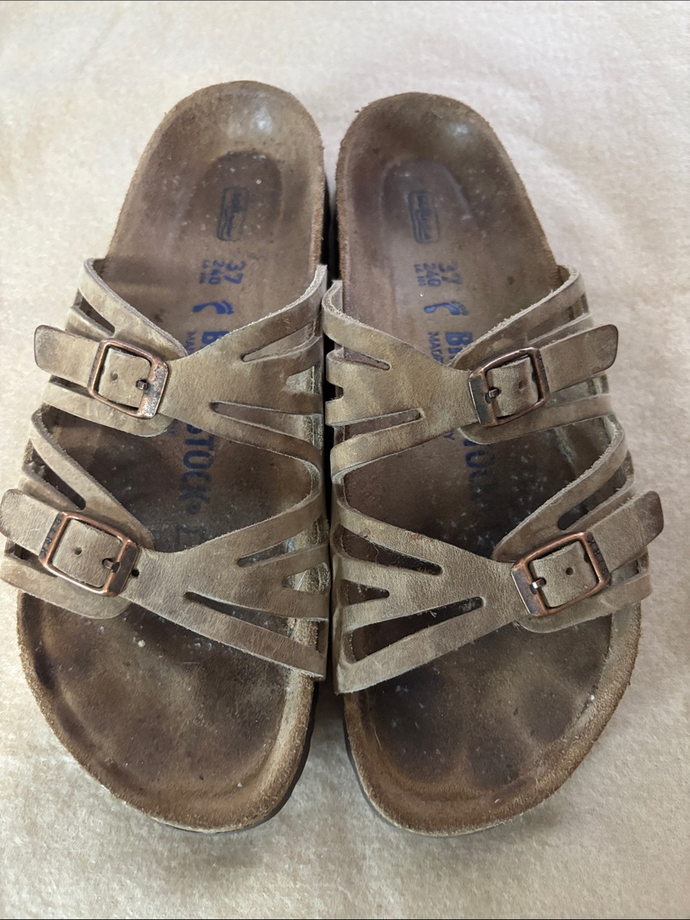Birkenstock Blue-Stamped Suede Footbed Detail Sz 37/6 VGUC